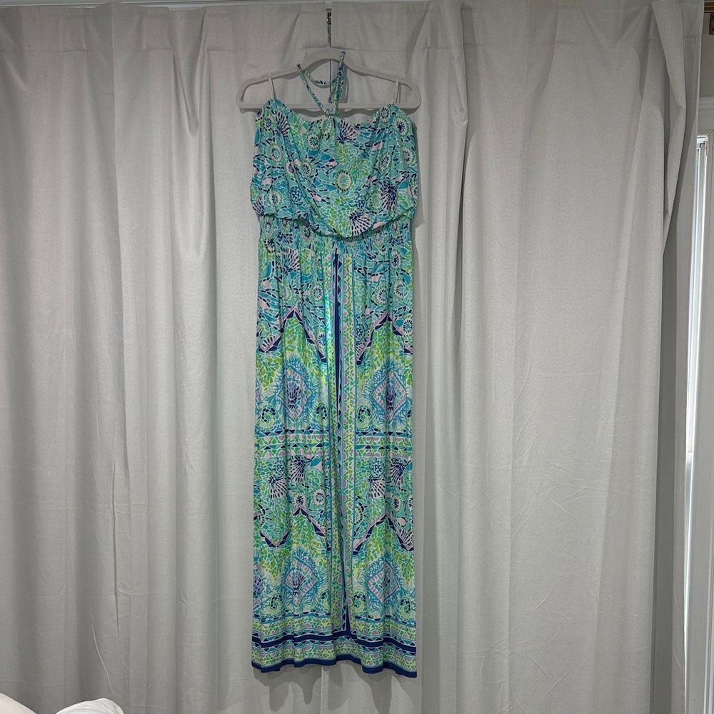 Blue and Green Halter Maxi Dress